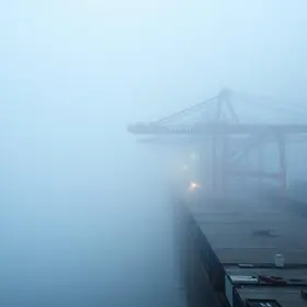 nevoeiro no Porto de Santos